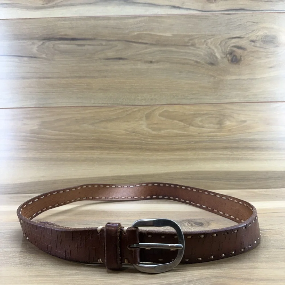 Martin Dingman Mens Belt Size 38 Brown Bridle Leather Stitched Casual